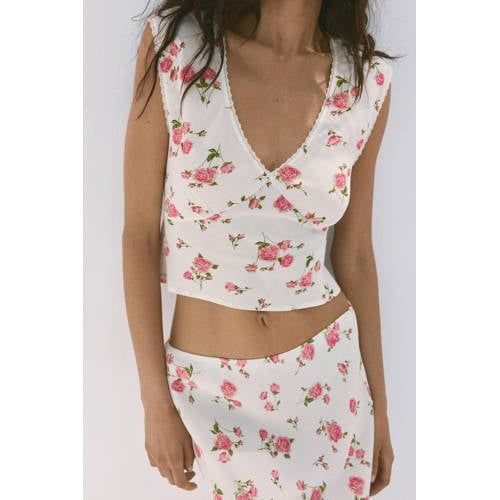 Mango gebloemde top - ecru