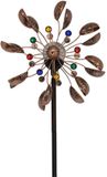Bol 75-inch Wind Spinners Jewel Cup - Solaire avec globe en verre LED multicolore - Moulin à vent cinétique en métal pour double direction du vent - Décorations de jardin et d'extérieur faciles à assembler