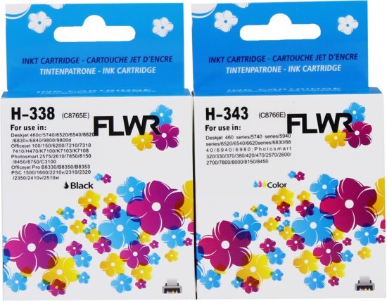 FLWR - Inktcartridge / 338 / 343 / zwart en kleur geschikt voor HP