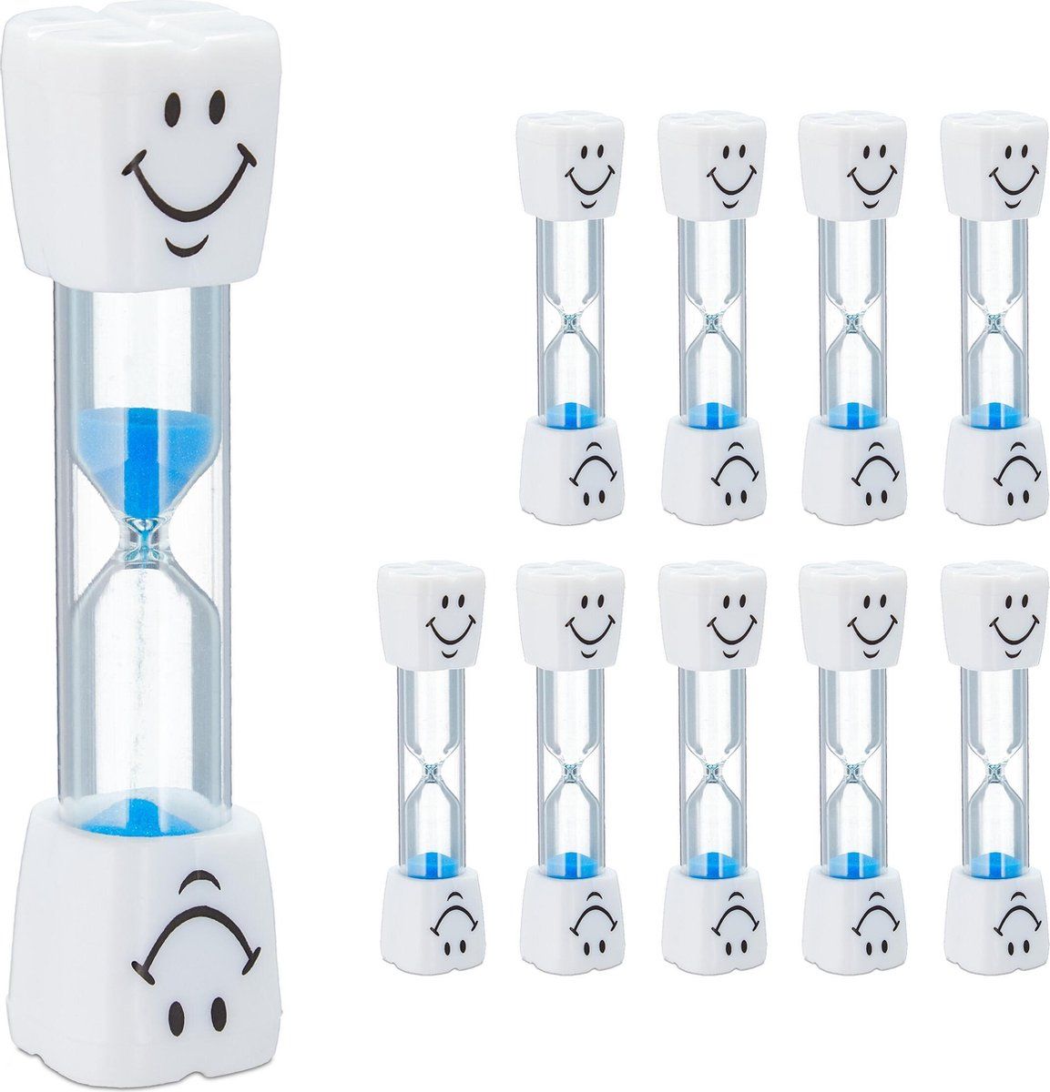 Relaxdays zandloper tanden poetsen - 10 stuks - 3 minuten - zandlopertje kinderen - blauw