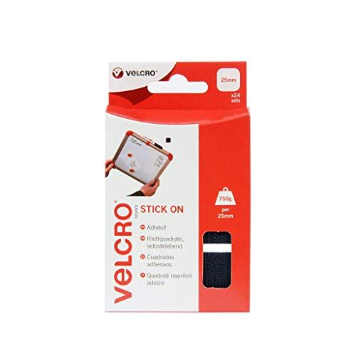 VELCRO Brand Velcro Squares - Self-Adhesive 25 mm - Black - 24 Pieces