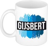 Bellatio Decorations Shoppartners Bv Gijsbert naam cadeau koffie mok - beker - met blauw verfstrepen - Cadeau collega - vaderdag - verjaardag - meester - coach - 300 ml - wit