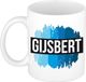 Bellatio Decorations Shoppartners Bv Gijsbert naam cadeau koffie mok - beker - met blauw verfstrepen - Cadeau collega - vaderdag - verjaardag - meester - coach - 300 ml - wit