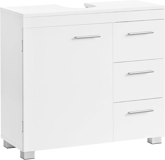 VASAGLE Onderkast, Badkamerkast met 3 laden, 2 compartimenten achter de deur, 30 x 70 x 64 cm, Wit BBK503W10