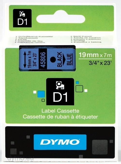 DYMO D1® -Standard Labels - Black on Blue - 19mm x 7m