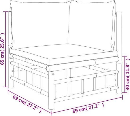 vidaXL 9-delige Loungeset met kussens bamboe donkergrijs