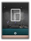 Miroir éclairé par LED, dimensions 75x100 mm, étanche (indice IP65) avec interrupteur tactile