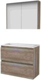 Basic Line Comfort 39 Badkamermeubelset - Ondiep - 80 x 39 cm - Greeploos - 2 Lades - Acryl Wastafel - 1 Kraangat - Spiegelkast - Scotch Oak