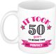 Bellatio Decorations Verjaardag cadeau mok 50 jaar - roze - grappig - 300 ml - Sarah/Abraham