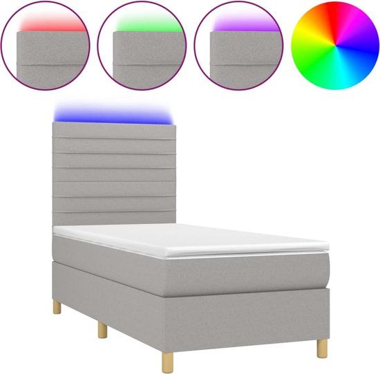 vidaXL Boxspring met matras en LED stof lichtgrijs 90x190 cm