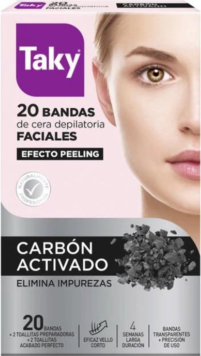 Taky Carbon Activado Bandas Cera Faciales Depilatorias 20 Uds