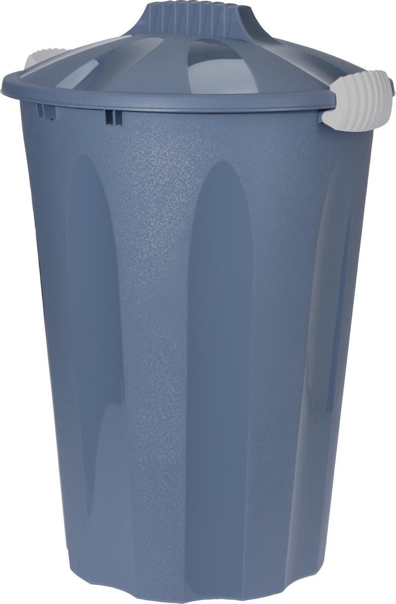 Bella Kunststof wasmand met deksel rond blauw 40 liter - Wasmanden/wasgoedmanden - Huishouden