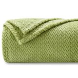 NEWCOSPLAY Super zachte deken wit premium zijdeachtig flanel fleece bladeren patroon lichtgewicht bed deken alle seizoenen gebruik (groen, gooien (50 x 60 inch)