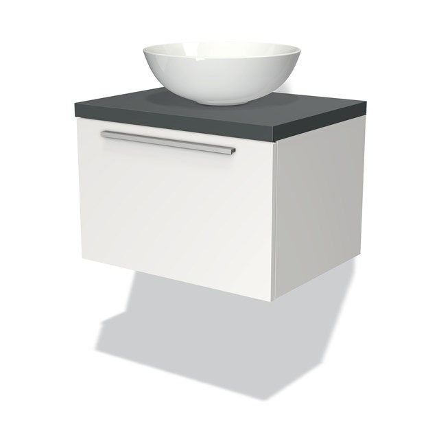 Maxaro Badkamermeubel Modulo Plato 60cm Mat Wit 1 Lade Donkergrijs Blad