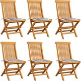 vidaXL Tuinstoelen 6 st met grijs geruite kussens massief teakhout
