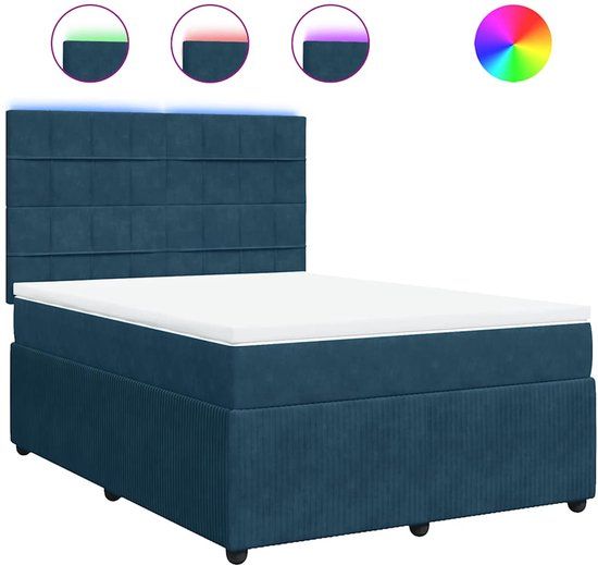 VidaXL Boxspring met matras fluweel blauw 160x200 cm