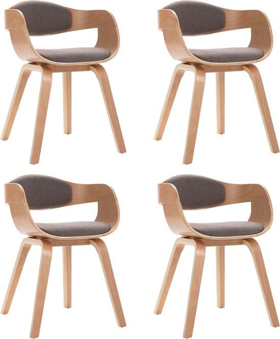 vidaXL Eetkamerstoelen 4 stuks gebogen hout en stof taupe