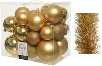 Decoris Kaemingk B.V. Kerstversiering kunststof kerstballen 6-8-10 cm met folieslingers pakket goud van 28x stuks
