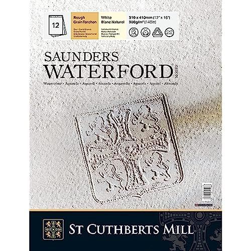 ST. CUTHBERTS MILL Saunders Waterford, ruw kunstenaarsaquarelpapier, 300 g/m², aan de korte zijde gelijmd blok, 23 x 31 cm, natuurlijk wit, 12 vellen