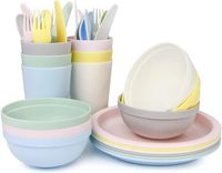 Bol Sets de vaisselle de 6 (36 PIÈCES) - Assiettes et bols en plastique pour camping, fête, pique-nique - Vaisselle réutilisable comprenant des tasses, des couteaux, des fourchettes, des cuillères