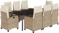 vidaXL 9-delige tuinset met kussens, beige, van polyrotan