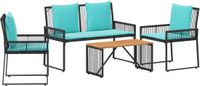 vidaXL Buitenmeubelset 9-delig Zwart en Turquoise polyrattan
