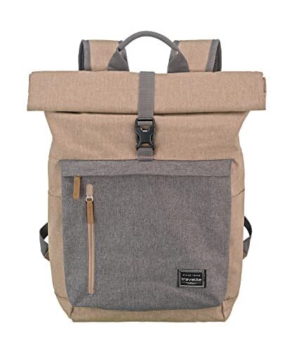 travelite Handbagage rugzak met laptopvak 15,6 inch, bagage serie BASICS Daypack Rollup: Praktische rugzak met rollup-functie, 60 cm, 35 liter, 800 gram, roze/grijs, 60, Zakelijk