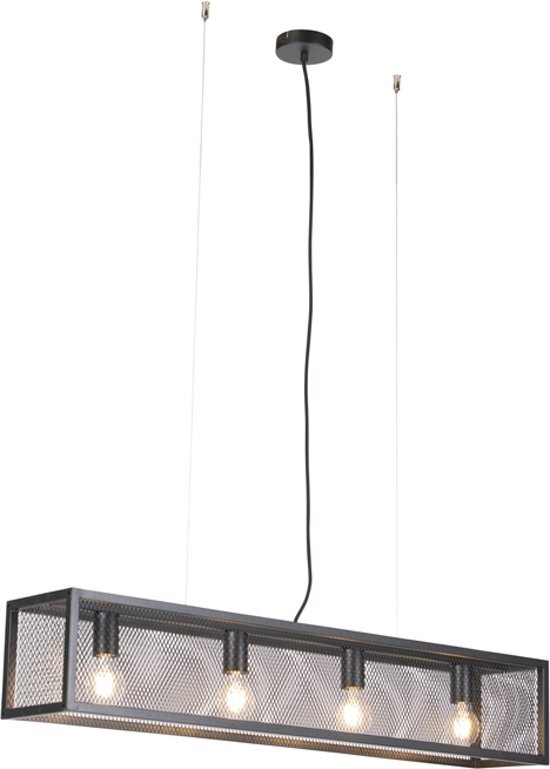 QAZQA Cage - Hanglamp - 4 lichts - H 1220 mm - zwart