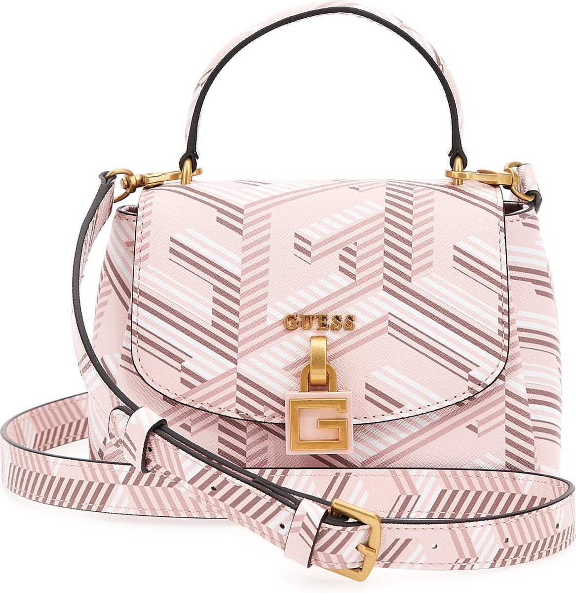 Guess Montreal Mini Crossbody Flap Dames Tas - Pale Rose Logo