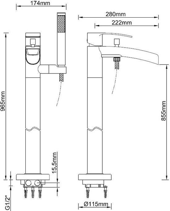 Wiesbaden Lima Vrijstaande Badmengkraan - RVS Look