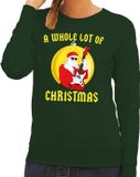 Bellatio Decorations A Whole Lot of Christmas Foute kersttrui / sweater A Whole Lot of Christmas voor dames - groen - Kerstman Angus met gitaar M