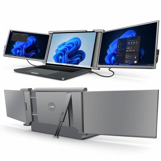 Lanu Triple Portable Monitor Expert 14" MultiCable - IPS Tri screen - Extra scherm laptop - Plug & Play - Incl. draagtas