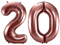 Folat Ballon d'anniversaire en aluminium - 20 ans - or rosé - 86 cm - grand chiffre ballon