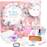 BRUBAKER Cosmetics Adventskalender voor schoonheid en verzorging: 24 producten voor lichaamsverzorging en spa-accessoires - de extra grote wellness-adventskalender voor vrouwen en meisjes - met sterren en sneeuwvlokken, in roze