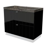 Maxaro Badkamermeubel 90cm Modulo Hoogglans Zwart 2 Lades Lamel Wastafel Natuursteen