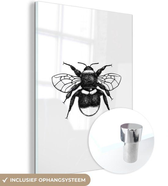 MuchoWow® Glass Painting 60x80 cm - Acrylic Glass Painting - Bumblebee - Botanical - Retro - Insects - Photo on Glass - Paintings