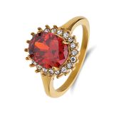 Lucardi Dames Stalen goldplated ring met rood zirkonia