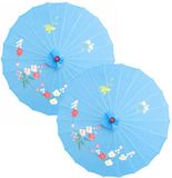 Merkloos Aziatische Chinese decoratie paraplu - 2x - blauw - Lengte 41 cm - Dia 56 cm