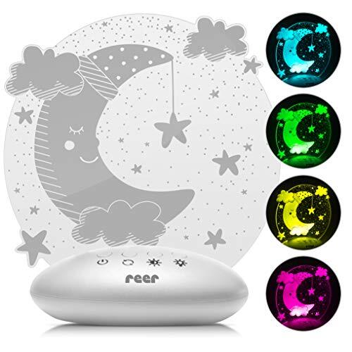 Reer 52121 ColourLumy "maan" nachtlampje voor kinderen met acrylglasplaat, kleurverandering, drie helderheidsniveaus, timerfunctie, grijs