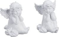 Merkloos / Sans marque Relaxdays Tuinbeeld Engel - Set van 2 - Weerbestendig - 10 cm - Grafdecoratie - Wit - Polystone