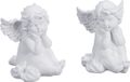 Merkloos / Sans marque Relaxdays Tuinbeeld Engel - Set van 2 - Weerbestendig - 10 cm - Grafdecoratie - Wit - Polystone