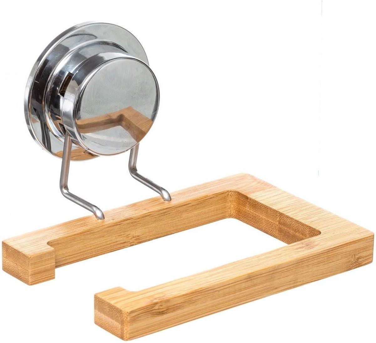 5five Toiletrolhouder bamboe hout met zuignap - wc-rol houders zonder schroeven