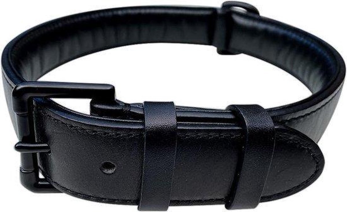 Brute Strength Hondenhalsband van leer - zwart met zwarte naden - XXL - 66-73 cm