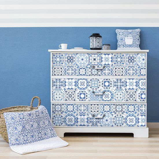 Ambiance Sticker Zelfklevende tegelmuurstickers voor keuken en badkamer - 60 cementtegelstickers voor meubels - SEDENO - 60 stickers 15x15cm