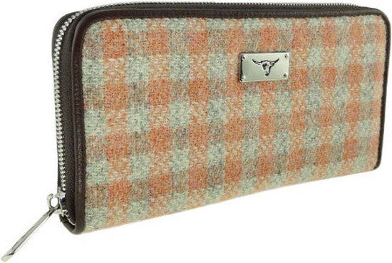 Dames Portemonnee Staffa Gingham Oranje - Harris Tweed - muntvak met rits - Glen Appin of Scotland