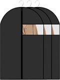 Kledingzak, Bol Verpakking van 3 kledinghoezen, kledinghoezen voor opberging 60 x 120 cm, ademende stoffen kledinghoezen voor pakken met helder venster, zwarte rits, voor jurken, jassen, overhemden, avondjurken