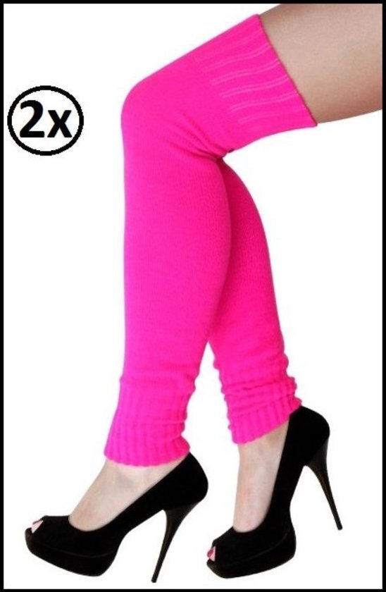 Themaparty 2x Dames knee-over beenwarmers fluor pink