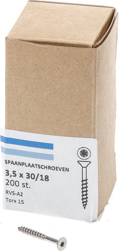 Hoenderdaal Spaanplaatschroef RVS platverzonken kop TX15 deeldraad 3.5X30/18 (per 200 stuks)