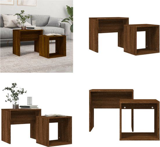 vidaXL 2-delige Tafeltjesset bewerkt hout bruin eikenkleur