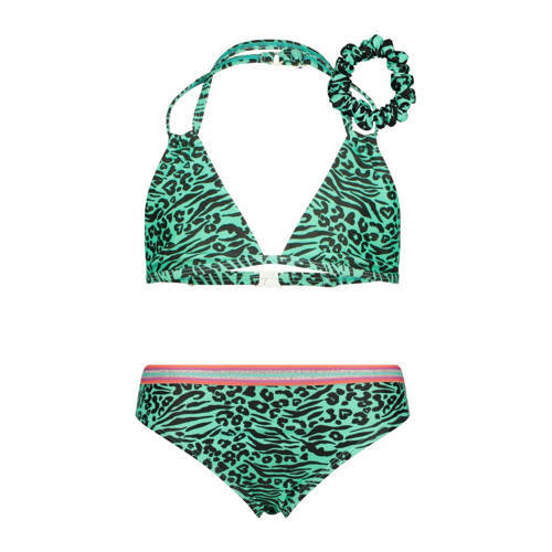 Vingino Vingino triangel bikini Zabrina met scrunchie groen/zwart